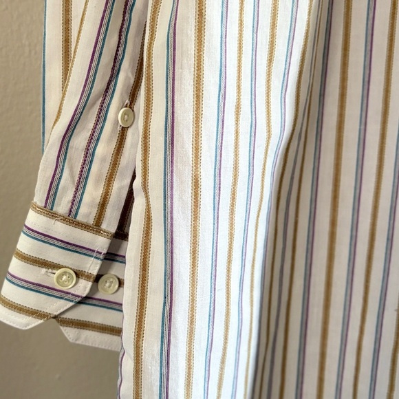 Vintage Leo Chevalier White Cotton Dress Shirt Purple/Blue & Tan Stripes - Picture 12 of 13
